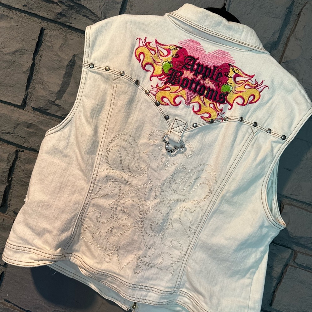 RARE Apple Bottoms White Vest with Pink and Yellow Embroidery